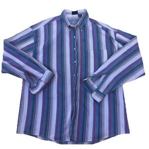 Vintage Bon Homme Men L Multi Colored Striped Denim Button Down Shirt Pocket 90s